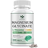 Magnesium Glycinate and L-Theanine Supplement - Relaxation & Cognition Support - 400mg Magnesium Supplement with L-Theanine, GABA, Chamomile, B6, D3 & K2 for Adults & Teens, Vegan - 240 Tablets