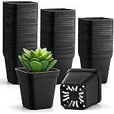 80 Pcs Nursery Pots 4 Inch, Plastic Seed Starting Pot with Drainage Holes, Sturdy Seedling pots for Planting, Succulents, Transplanting, Cuttings (Black)