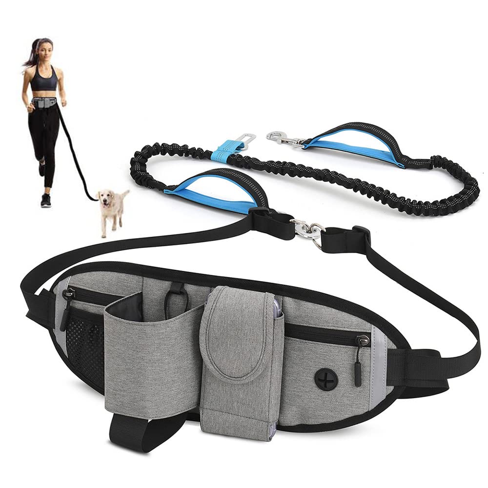 Clape Hands Free Dog Walking Belt with Fanny Pack Adjustable Dog Running Leads Shock Absorbing Bungee Waist Leash