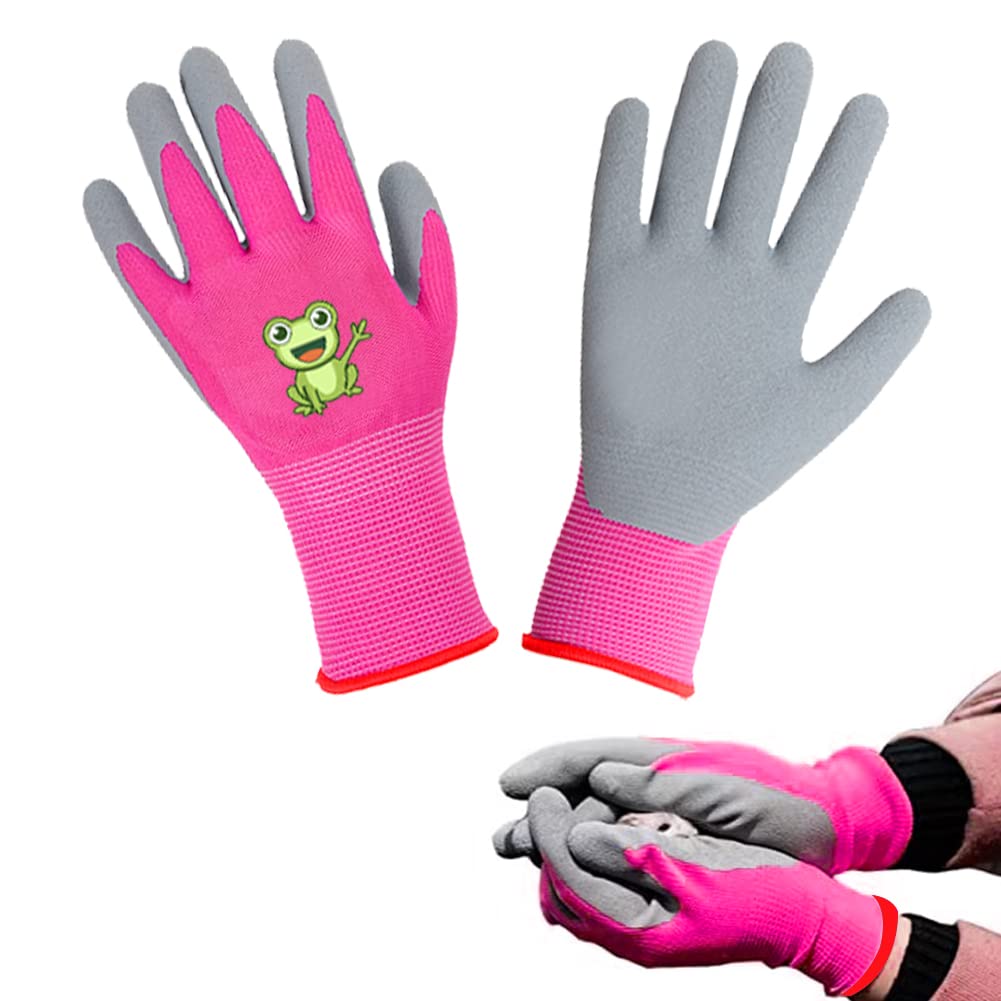 KARELLS Children's Work Gloves, Garden Gloves, Garden Gloves, Children's Work Gloves, Garden and Work Gloves, Foam Rubber Coating, for Children 5-7 Years (Pink)