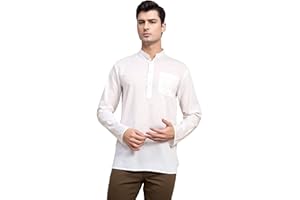SKAVIJ Men's Pure Cotton Henley Shirt Long Sleeves Band Collar Casual T-Shirts