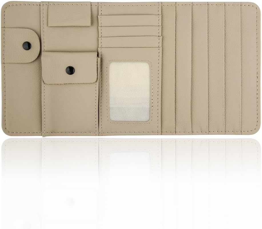 MYTK 5 in 1 Car Sun Visor Organizer CD Holder DVD Storage Glasses Clip Card Pockets Pen Holder (Beige)