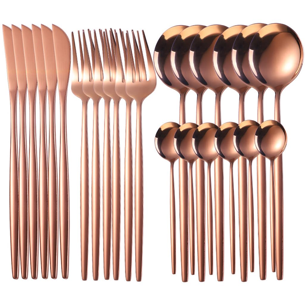 Photo 1 of 24 Pieces Flatware Set Stainless Steel Cutlery Set Service for 6,Spoons And Forks Kitchen Utensil Set for Home Restaurant Wedding Festival Party,Dishwasher Safe (Rose Gold)