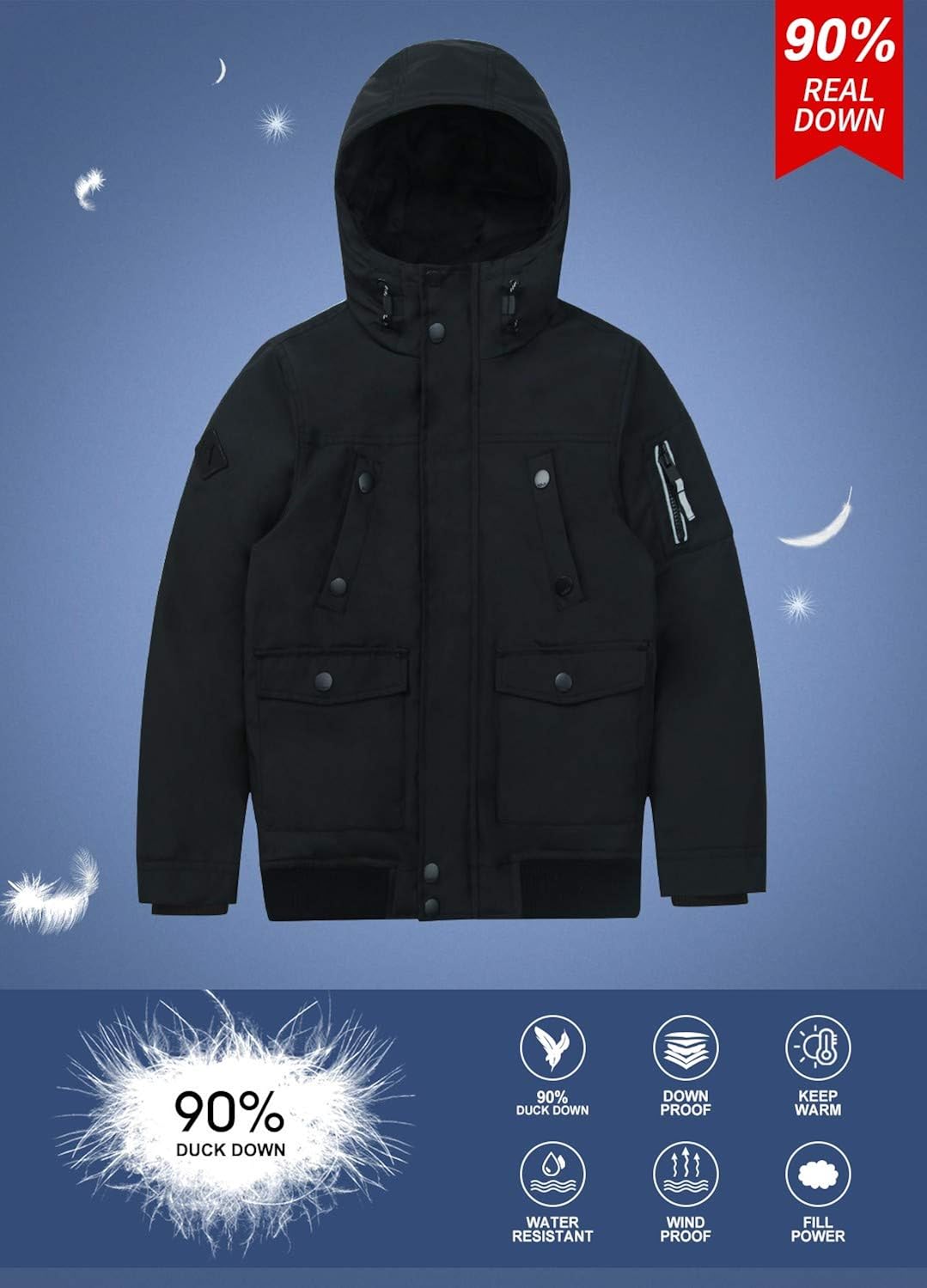 SOLOCOTE Kids Boys Winter Down Jacket Waterproof Thick Heavyweight Warm Hooded Parka Coats Windbreaker: Clothing