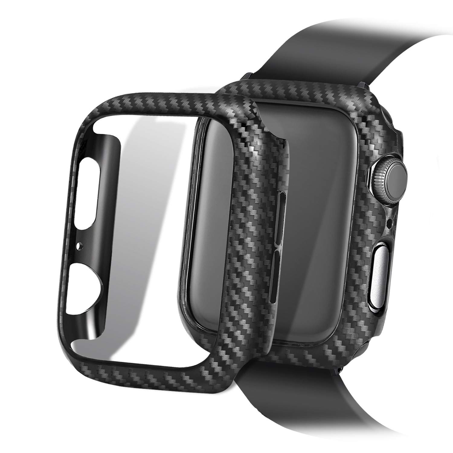 Carbon Fiber Texture Apple Watch Case 44mm Series 5 Series 4 - Hard PC Frame Case High-Gloss/Twill Weave Finish Protective Bumper Cover