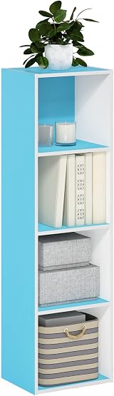 Furinno PASIR 4-Tier Book Shelf Light Blue White 30.5x106.1x23.7 cm