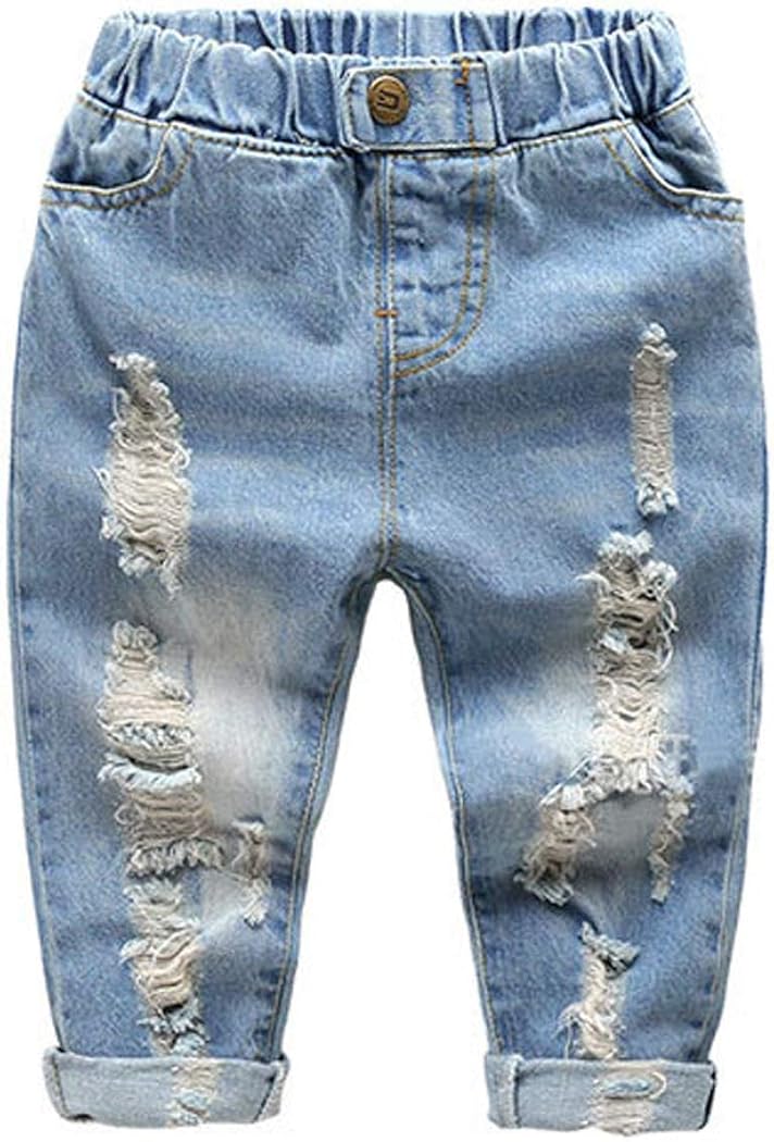 FOURSTEEDS Girls Boys Kids Little Baby Ripped Jeans Elastic Waist
