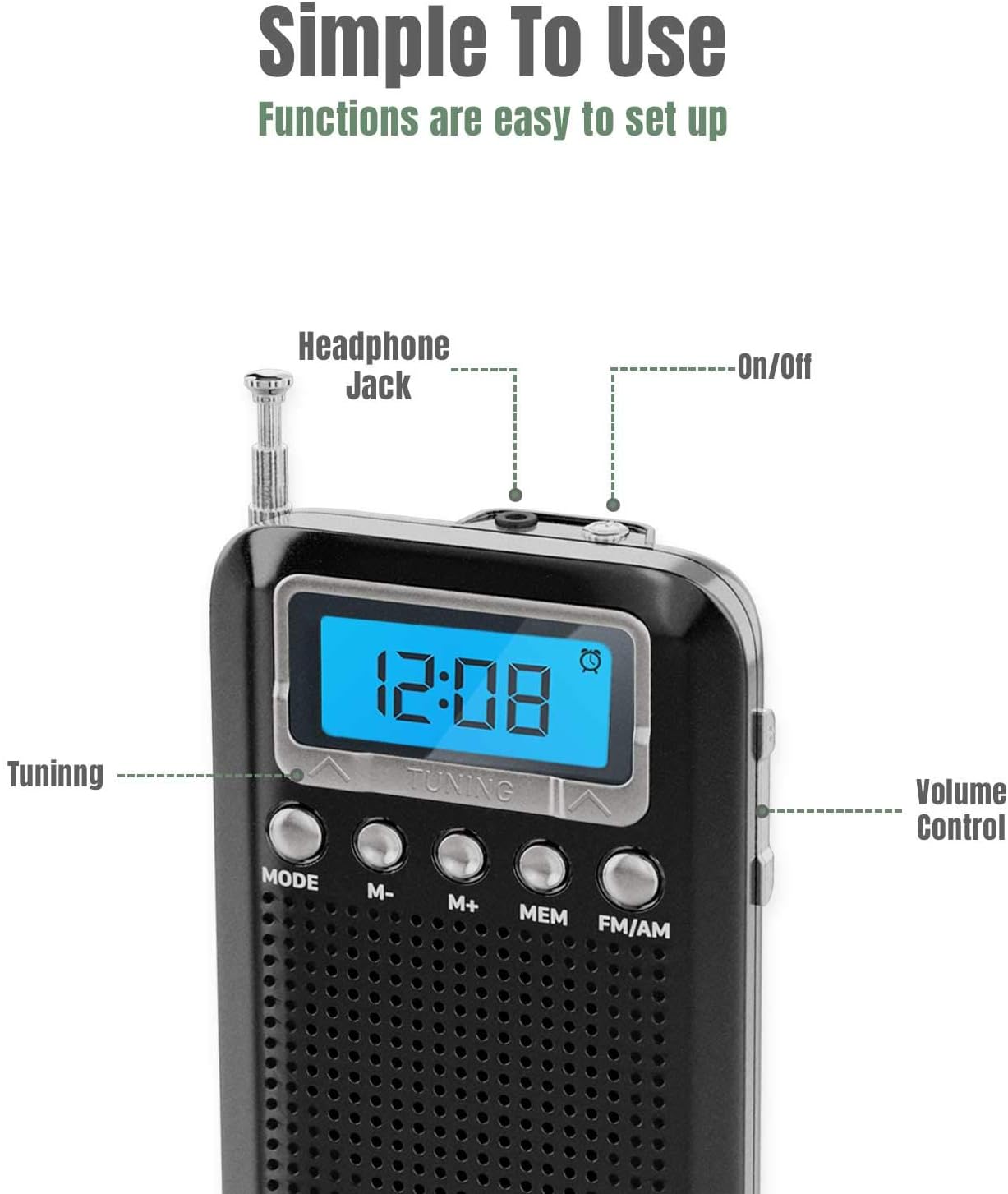 Digital AM FM Portable Pocket Radio with Alarm Clock- Best Reception and Longest Lasting. AM FM Compact Radio Player Operated by 2 AAA Battery, Stereo Headphone Socket (Black), by Vondior: Electronics