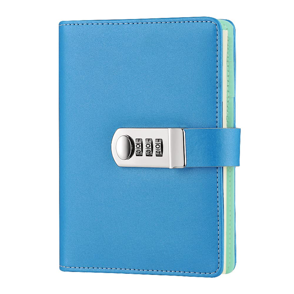 LinYesh PU Leather Refillable Password Notebook, Journal Diary Planner with Combination Lock, Loose-Leaf Lined Personal Sketchbook with Card Slots and Pen Holder, 185x135mm