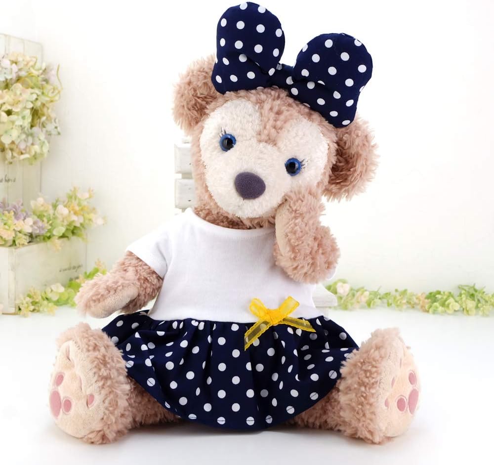 Amazon Cushu Cush ダッフィー シェリーメイ 日本製 ぬいぐるみ用グッズ コスチューム 洋服 着せ替え 紺 水玉 かわいい 白tシャツ ワンピース ヘッドリボン 2点セット Cds370s ぬいぐるみ おもちゃ