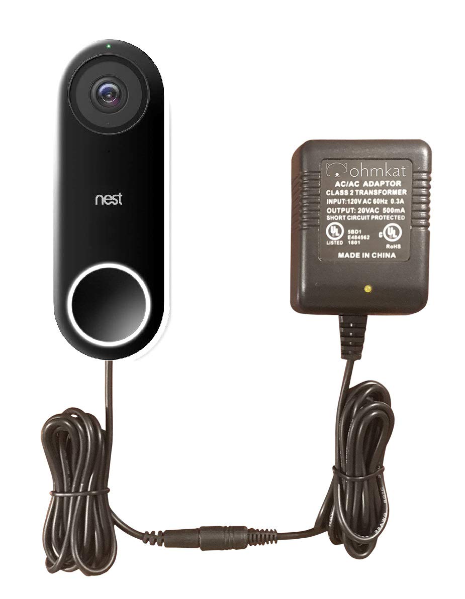 OhmKat Video Doorbell Power Supply- Compatible with Nest Hello - No Existing Wiring Required - Transformer, Adapter, Power Kit & Supply All In One (Black)