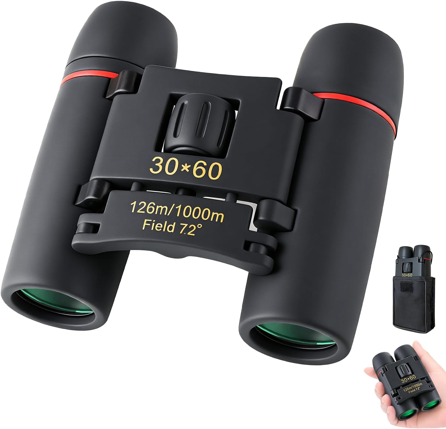 30x60 Mini Compact Binoculars for Adults Kids, HD Portable Waterproof Pocket Binoculars, Lightweight Folding Easy Focus for Bird Watching, Hunting, Concert, Theater, Travel Hiking Outdoor Sports