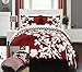 Chic Home 3 Piece Calla Lily Reversible Large Scale Floral Design Printed with Diamond Pattern Reverse Duvet Cover Set, Queen, Red
