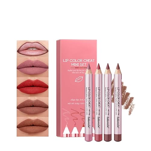 4 Colors Lip Liner Pencils Set, Smooth Creamy Matte Finish Mini Lip Liners Pen Kit for Women, Brown Lip Liner Long-Lasting Wear Waterproof Lip Makeup Pack