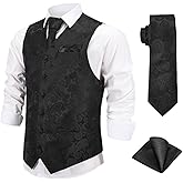 Giftdigger Mardi Gras Vest for Men Mardi Gras Outfit 3PC Mens Vest and Tie Set Waistcoat Vests Tuxedo Vests and Tie
