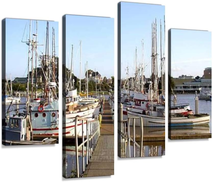 YKing1 Marina 6 Fishing Boat Stock Pictures, Royalty Free Photos Images Wall Art Painting Pictures Print On Canvas Stretched & Framed Artworks Modern Hanging Posters Home Decor 4PANEL