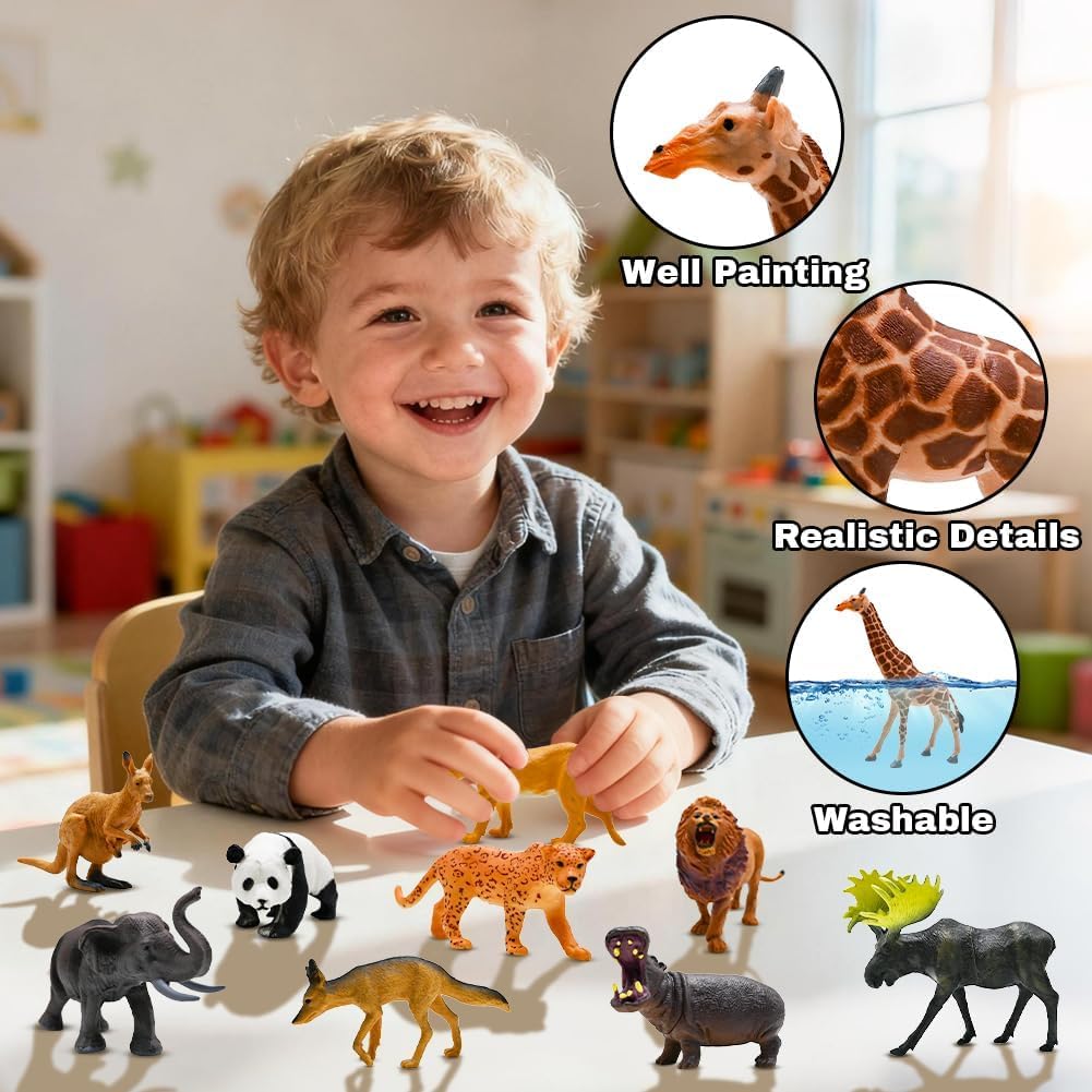 BOLZRA Safari Animals Figures Toys, Realistic Wild Zoo Animal Figurines, Plastic African Jungle Animals Playset for Kids Toddlers, 21Pcs Birthday Gifts Christmas Stocking Stuffers