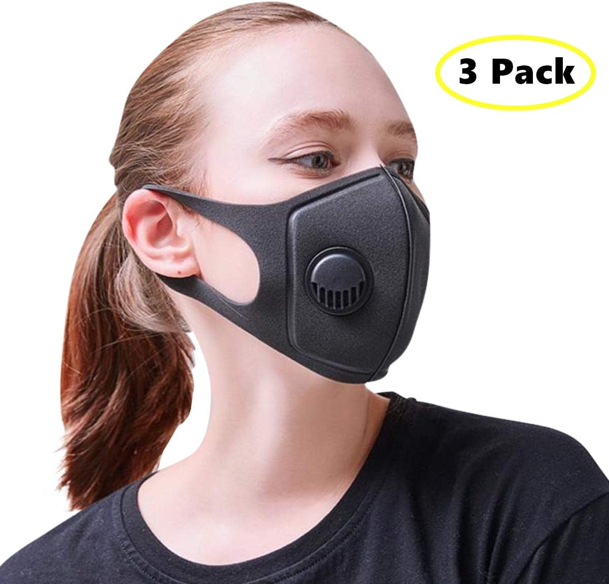 3 Pack Best Air Pollution Face Mask with Respirator - Anti-Dust, Smoke, Gas, Allergies - Military Grade - Washable and Reusable - Supports Breathing Clean Air - N95 Protection