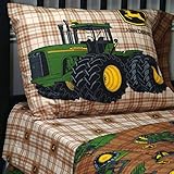 John Deere Traditional Brown Plaid Bedding, Twin Sheet Set