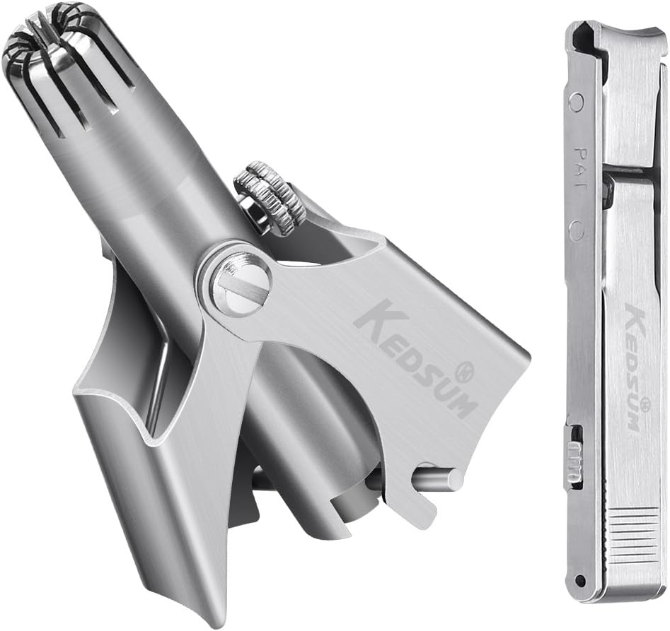 KEDSUM Professional Portable Manual Nose & Ear Hair Trimmer, No Batteries Required, Stainless Steel Nose Hair Remover for Men & Women,Come with a Fingernail Clipper