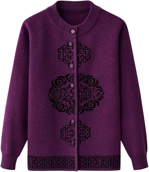 Amazon Co Jp レディース カーディガン ボタン 刺繍 ママ 50 70代 女性 コート ショート丈 厚手 大きいサイズ 婦人 ニットセーター 防寒 ゆったり エレガント 服 ファッション小物