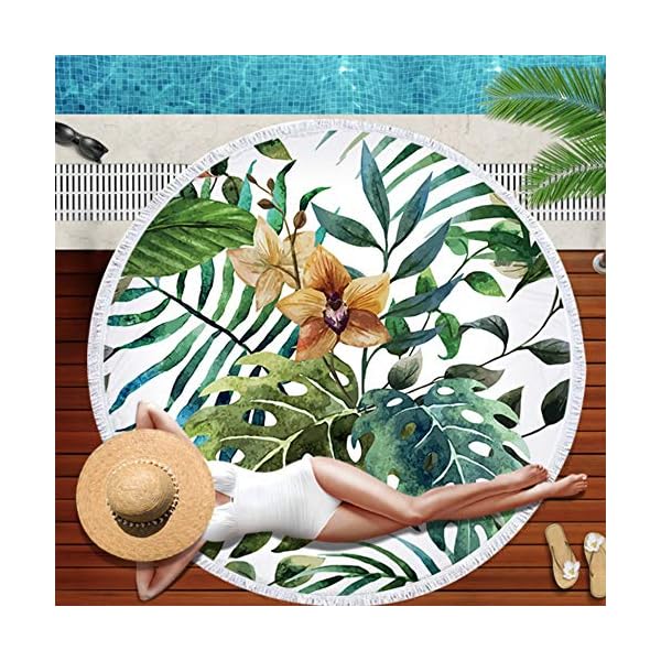XIAOBAOZISTJ Toalla De Playa Redonda Tapicería Flor Amarilla Estampado De Franjas Gruesa Y Suave Manta De Picnic Hippie… | DeHippies.com