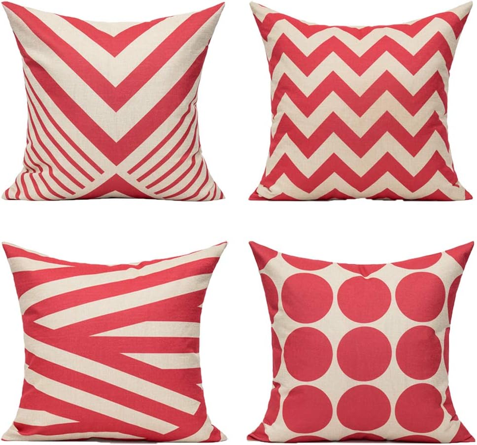 All Smiles Outdoor Patio Throw Pillow Covers Cases Indoor Furniture Decorative Cushion 18x18 Set of 4 for Home Porch Chair Couch Sofa Living Room Geometric Orange: Kitchen & Dining