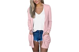 MUYISE Women's Casual Open Front Cardigan Long Sweaters Plus Size Solid Color Long Sleeve Sweaters Outwear Coat with Pockets