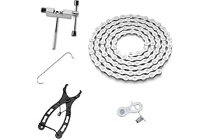 CUEQQY Bike Chain Kit, High Tensile Strength Bicycle Chain for Road/MTB Bike 6/7/8 Speed-Quick Buckle with Bike Link Plier -Hook - Chain Breaker - 116 Links - Dark Silver