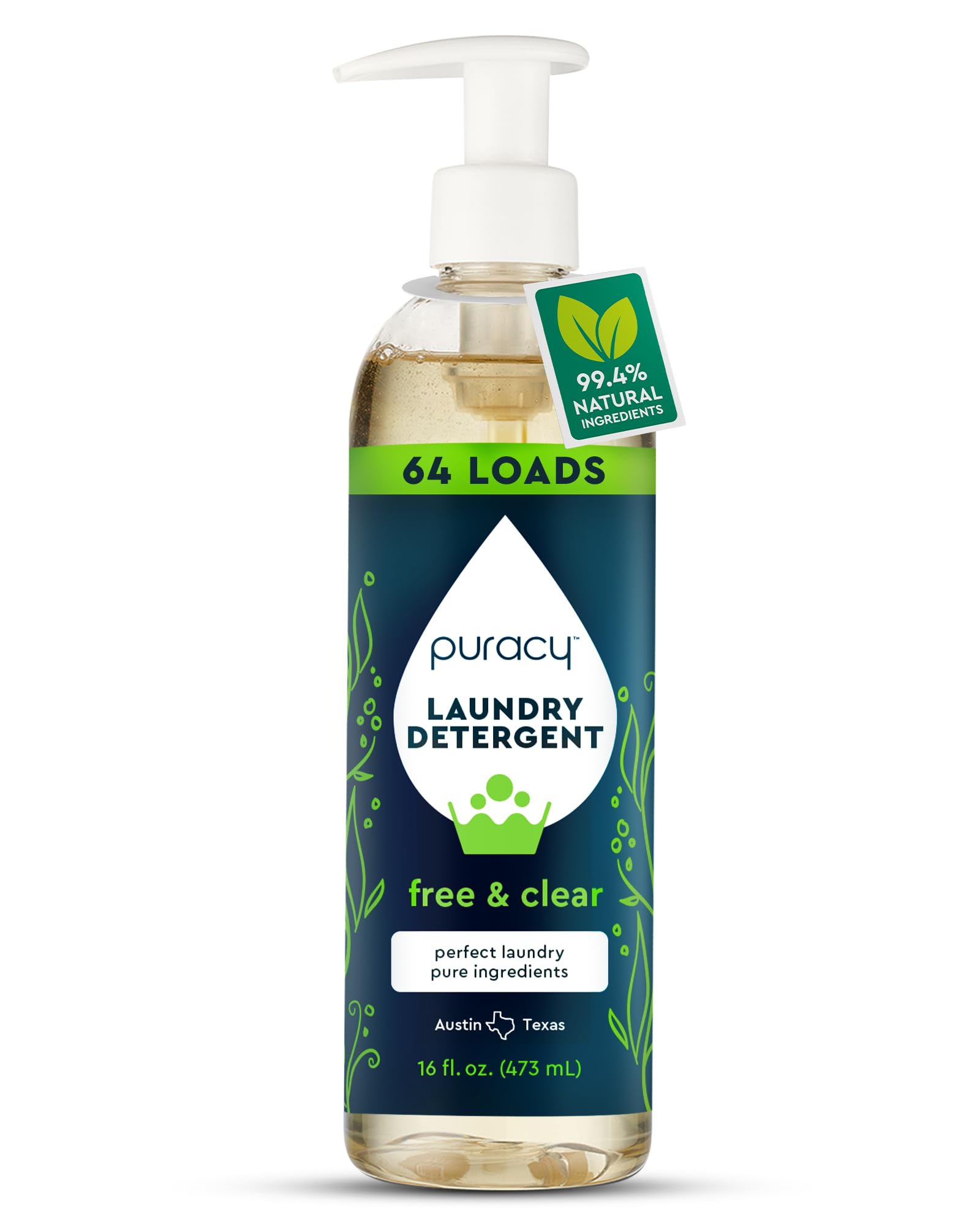 Puracy Laundry Detergent - Enzyme-Powered Liquid Laundry Detergent Concentrate, Natural Laundry Detergent Seen on TikTok, Non-Toxic (Free & Clear, 16 fl oz, 64 Loads)