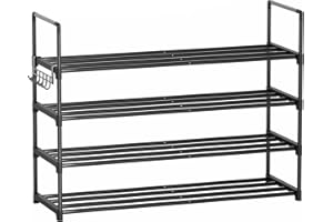Shoe Rack, 4 Tier Shoe Organizer, Metal Shoe Rack for Closet, Shoe Storage for Front Door Entrance, Closet & Entryway, Easy t