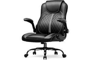 GTRACING Office Computer Gaming Chair Ergonomic Desk Chair for Adults with Lumbar Support Flip-Up Arms Adjustable Height Swivel Wheels PU Leather Executive Design for Short People Use, Gray