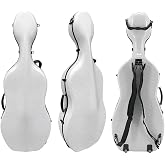 DouscsChart Professional Cello Case 4/4 Carbon Fiber Ultra Lightweight Durable Hard Shell Travel Case for Cellists Music Major Student Waterproof Shockproof with Backpack Straps (White pattern)