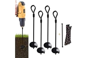 MIXXIDEA 15 inch 4 Pack Ground Anchor Stakes, Dual-Purpose Heavy Duty Metal Earth Augers for Tents, Canopies, Trampoline Shed