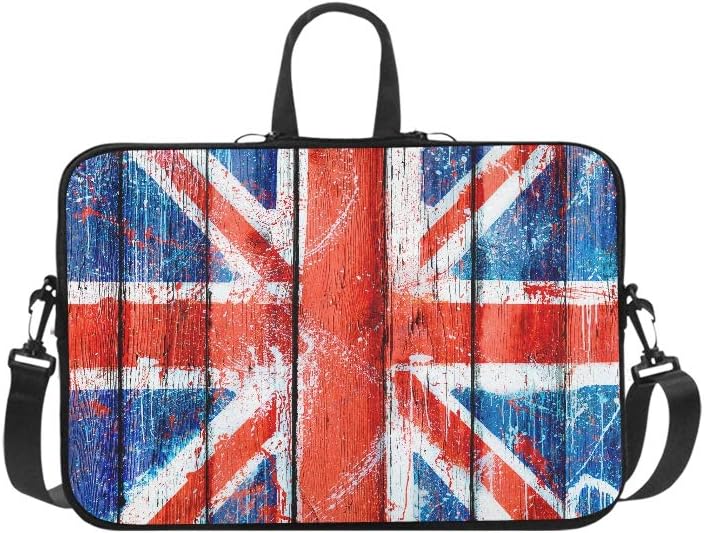 Mottled Union Jack Flag On Wooden Plank Pattern Briefcase Laptop Bag Messenger Shoulder Work Bag Crossbody Handbag for Business Travelling