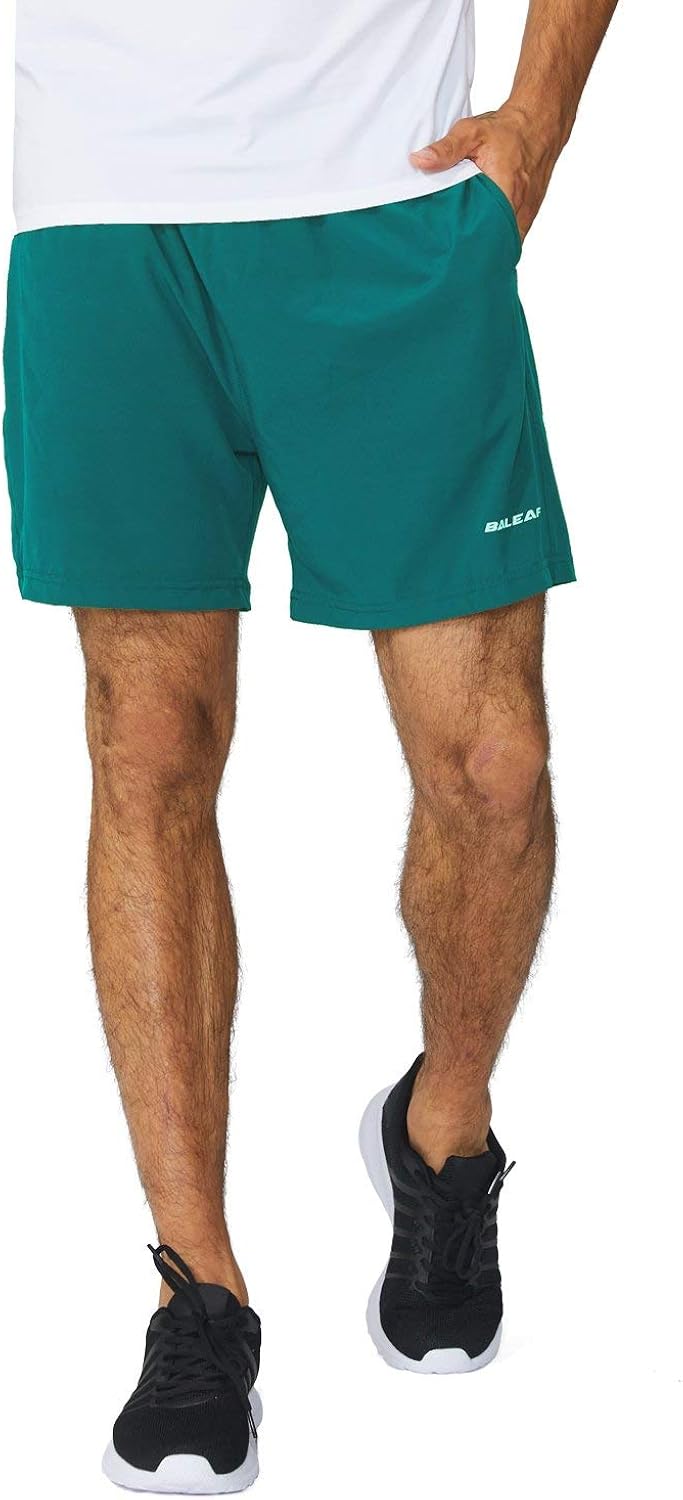BALEAF Men's 5 Inches Running Athletic Shorts Zipper Pocket Teal Size S