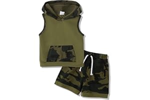 SANMIO Toddler Boy Clothes Summer Outfits Hoodie Sleeveless Tank Tops and Shorts Set with Pockets 2 Piece Clothing Set
