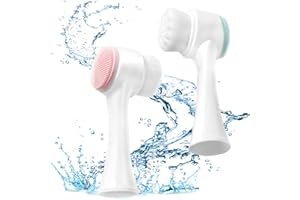 NATURE ANN 2PCS Double-headed Manual Facial Cleansing Brush Set, 2 in 1 Soft Bristle and Silicone Face Cleaning Beauty Brush, for Deep Pore Cleaning, Exfoliating, Removing Blackhead and Massaging（Blue，Pink）