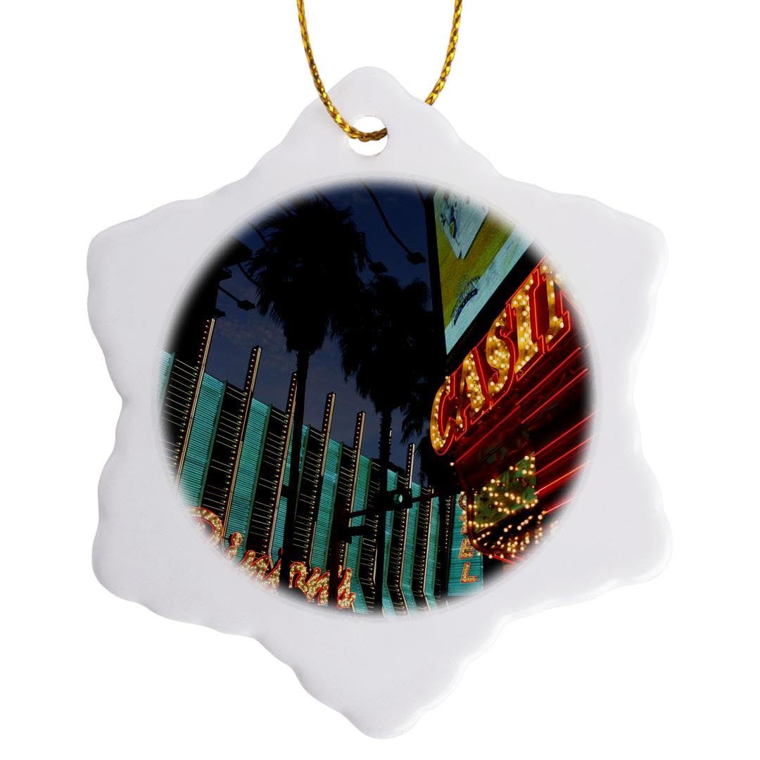 3dRose Neon Casinos, Freemont Street, Las Vegas, Nevada, Julien Mcroberts Snowflake Ornament, Multi-Colour, 3-Inch