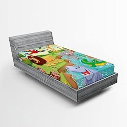 Ambesonne Cartoon Fitted Sheet, Savannah Animals