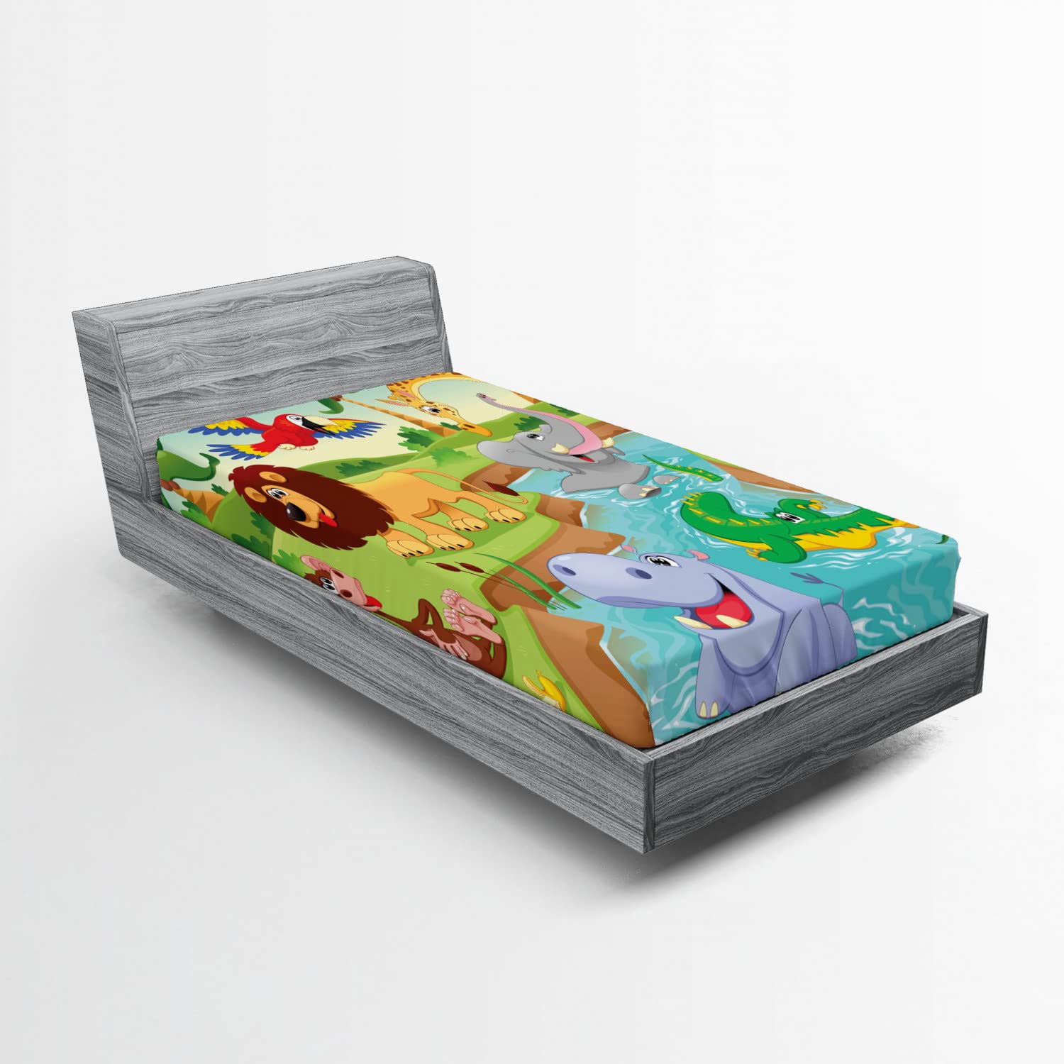 Ambesonne Cartoon Fitted Sheet, Savannah Animals