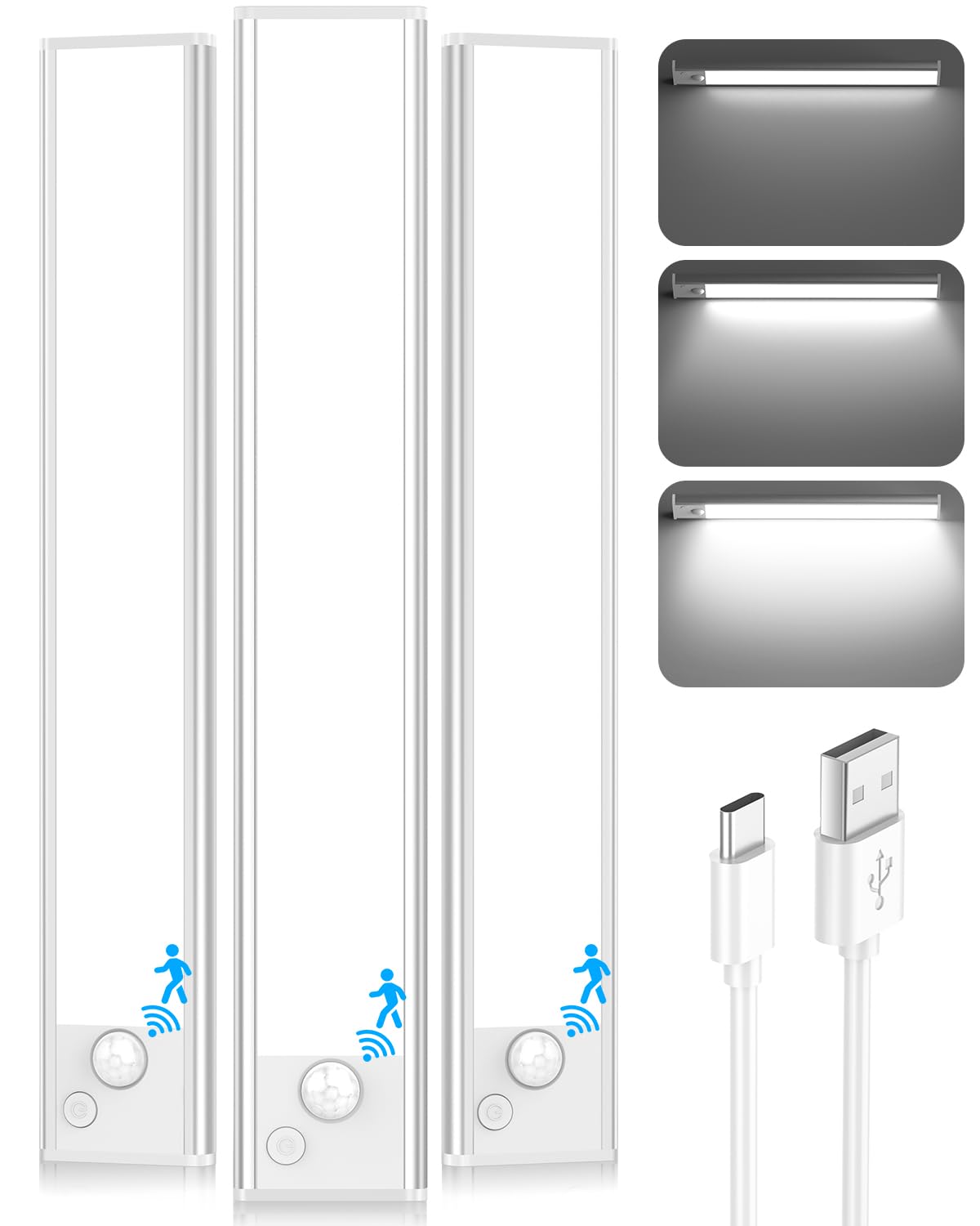 Photo 1 of Under Cabinet Lighting, 10 Inch LED Battery Operated Rechargeable Motion Sensor Lights Indoor, 2200mAh Magnetic Wireless Closet Light, 6500K Dimmable Under Counter Lights for Kitchen, Stair, 3 Packs