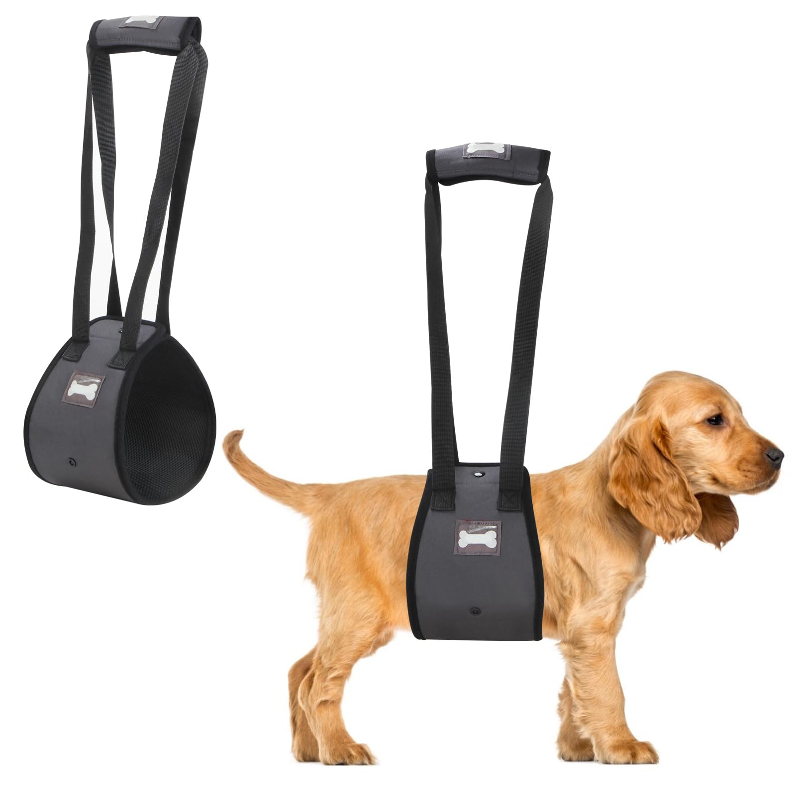 Pet Lift Harness Support Sling Aid Mobility with Handle to Lift Pets Front Rear Legs for Senior Dog Weak Legs Surgery Rehabilitation (Gray, L)