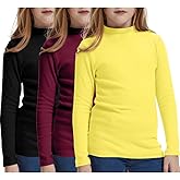 3 Pack Boys Girls Turtleneck Long Sleeve Shirts Kids Unisex Slim Fit Base Layer Children Solid Color Top Tee (5-8Years)