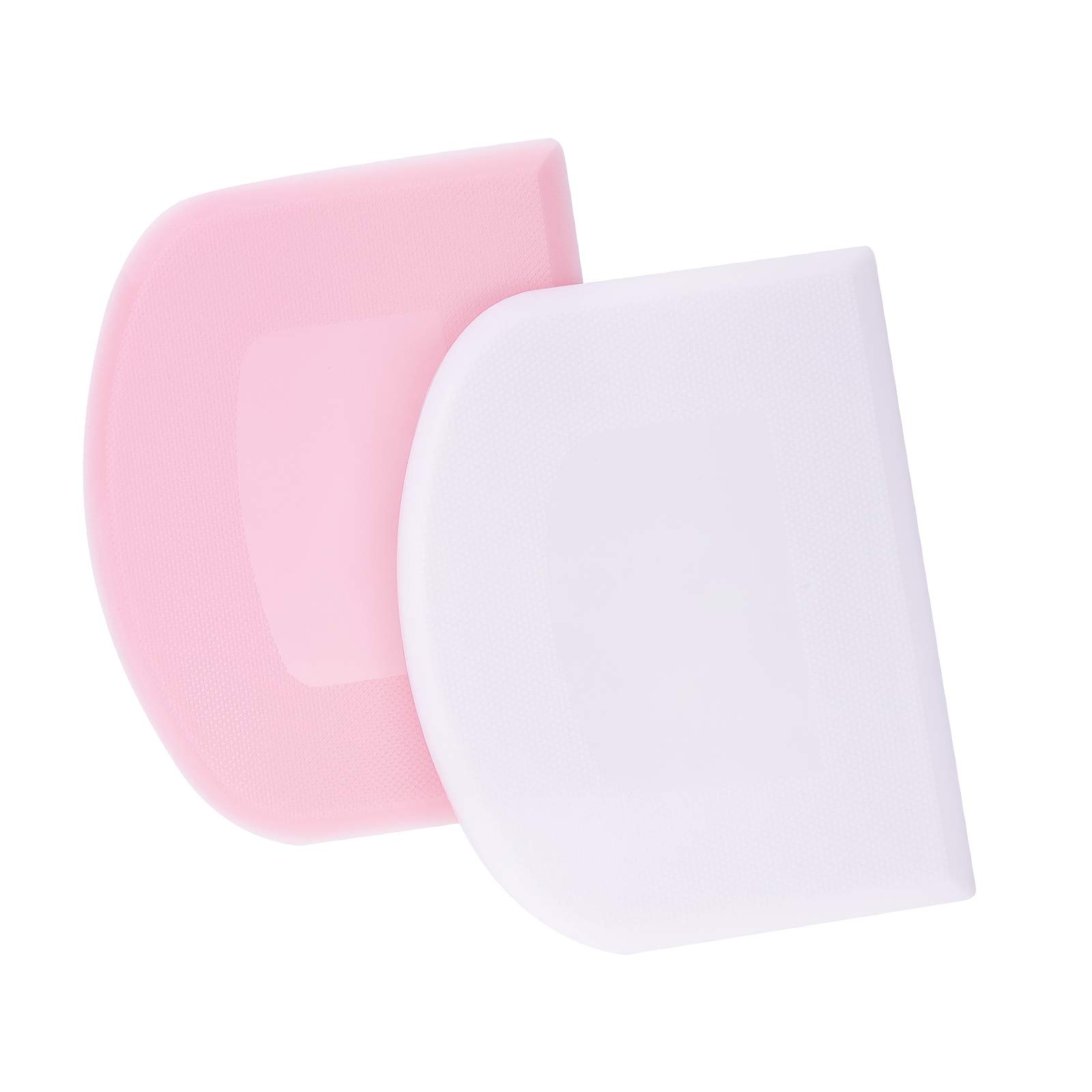 LUTER 2 Pieces 12 x 9.5 cm Plastic Dough Scraper for Kitchen, Pastry, Pancakes (Pink, White)