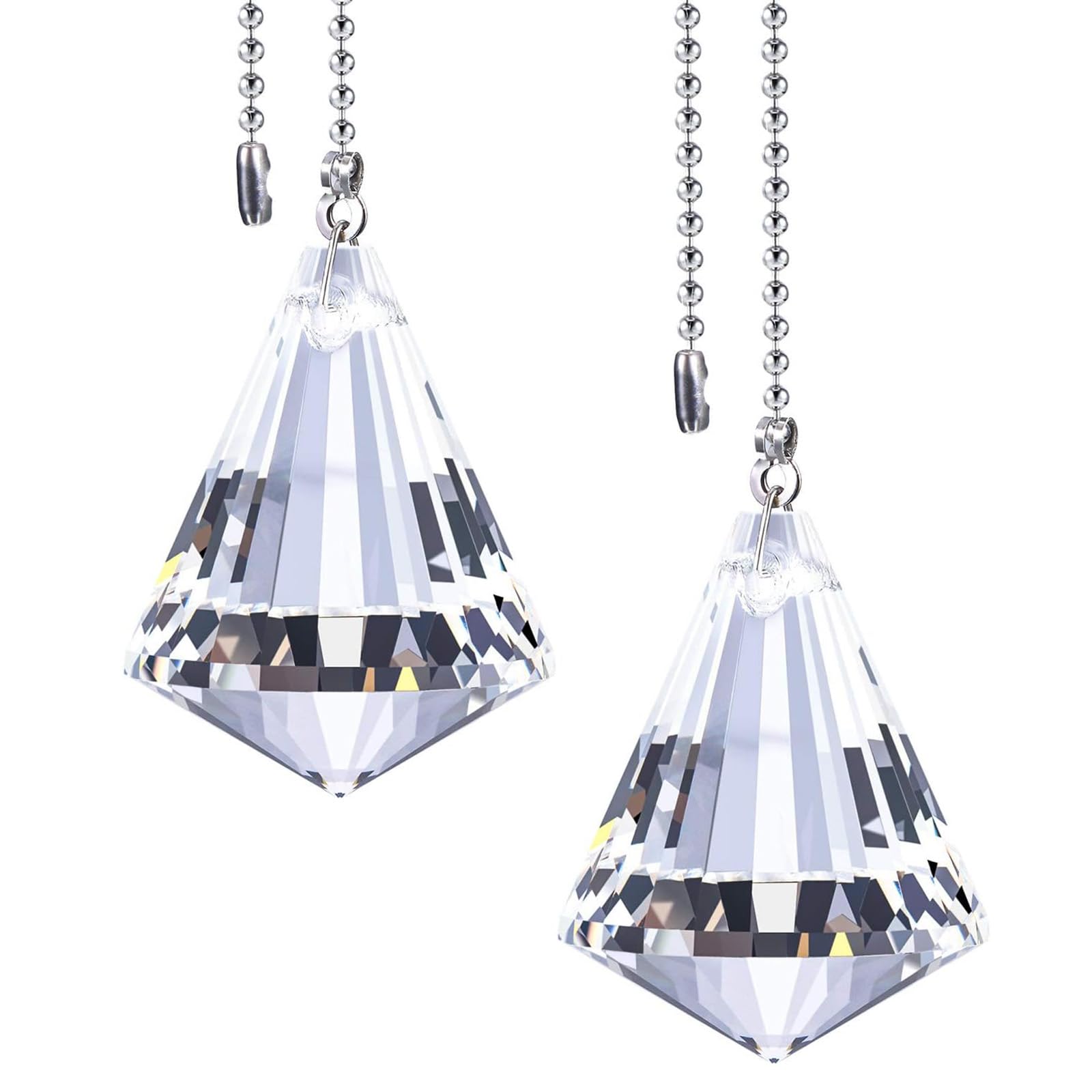 Jovitec 2 Pcs Ceiling Fan Pull Chains Crystal Decorative Pull Chain Extension for Ceiling Light Fan Toilet Bathroom Light 1 Meter Long Each