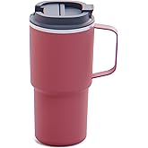 asobu Red 22oz Nitro Tumbler, Ceramic-Lined Insulated Travel Mug with Puramic™ Finish - Easy-carry handle, Durable, Spill-Proof Design, Double-Wall Stainless Steel for Pure Flavor