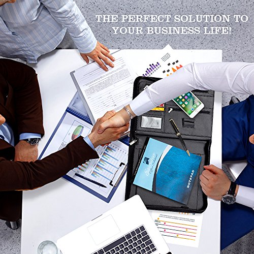Professional Executive Business Padfolio Portfolio Case - PU Leather Resume & Document Organizer with 10.1 Inch Tablet Sleeve, Zipper, Premium Paper Pad - Deluxe Edition Black - Thumbnail 4