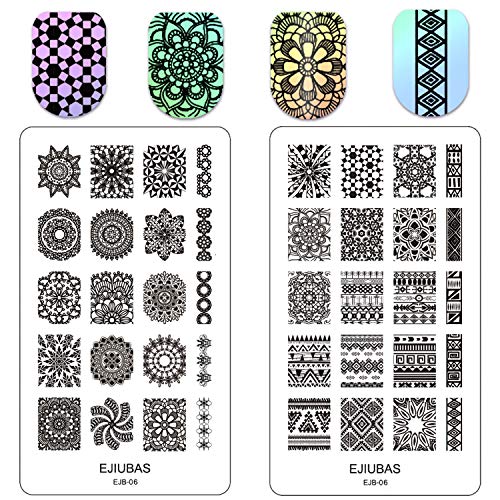 Ejiubas Stamping Plates Nail Stamp 3Pcs + 1 Nail Stamper Scraper Nail Stamping Kits Nail Stamper Plates DIY Nail Art Design EJB-01&06&08 - Thumbnail 3