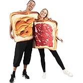 EraSpooky Peanut Butter & Jelly Couple Costume 2-Piece Funny Food Halloween Costume Set for Adults Multicoloured